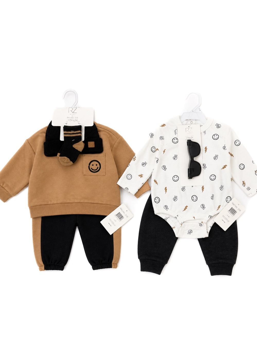 NEW - 2 Outfit Bundle by Rachel Zoe Smiley Face Sets & Joggers w Accessories